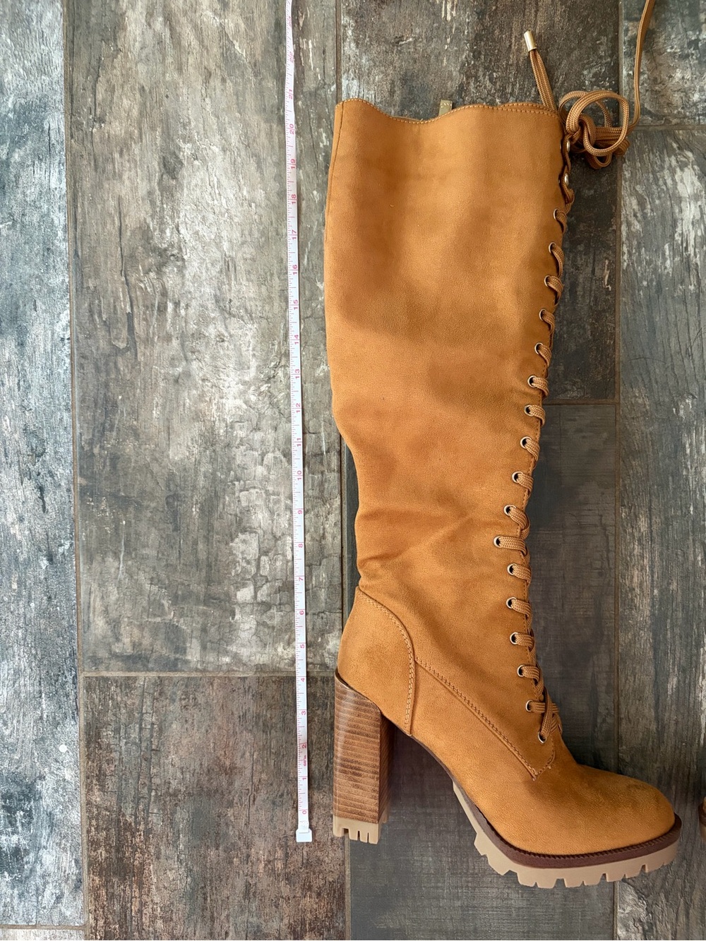 Tall Lace-Up faux Suede Heeled Boots in Cognac by JLo Jennifer Lopez - Picture 8 of 9